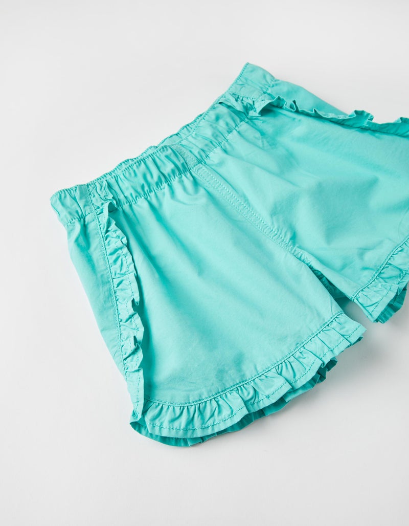 Shorts with Ruffles, Aqua Green