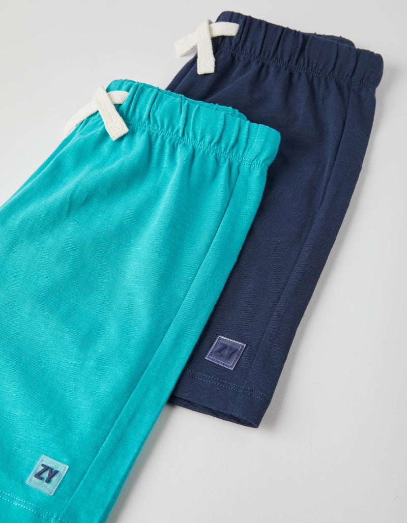 2 Jersey Shorts for Boys, Aqua Green/Dark Blue