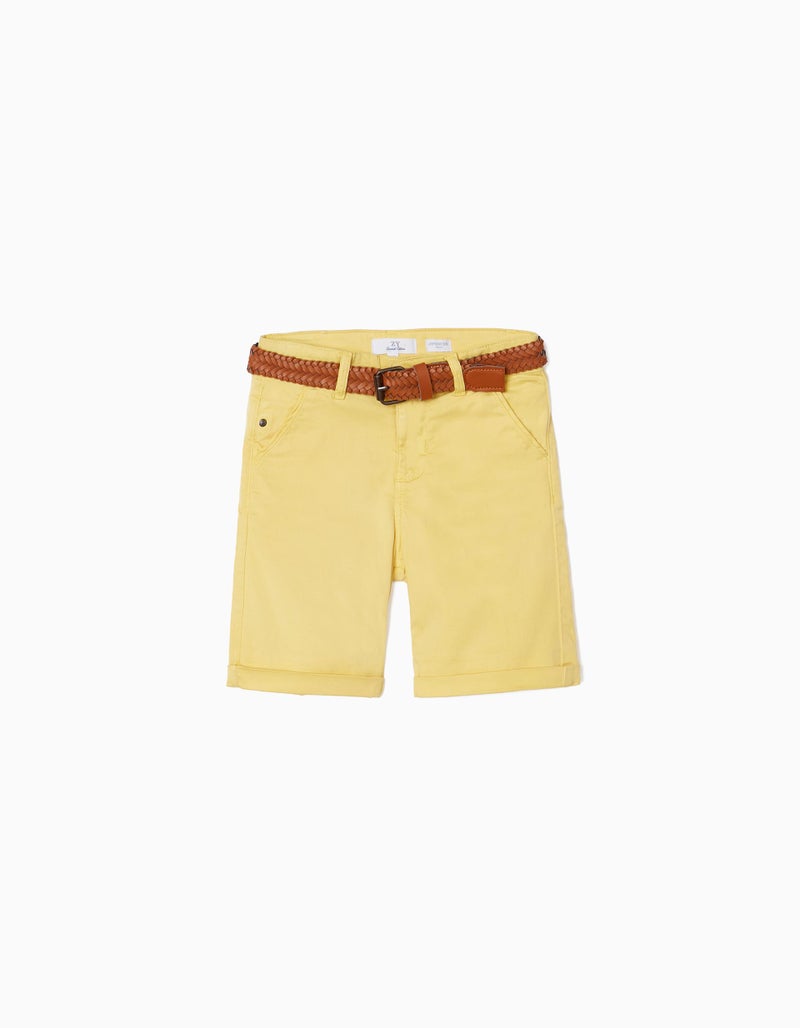 Chino Shorts with Belt for Boys, Yellow