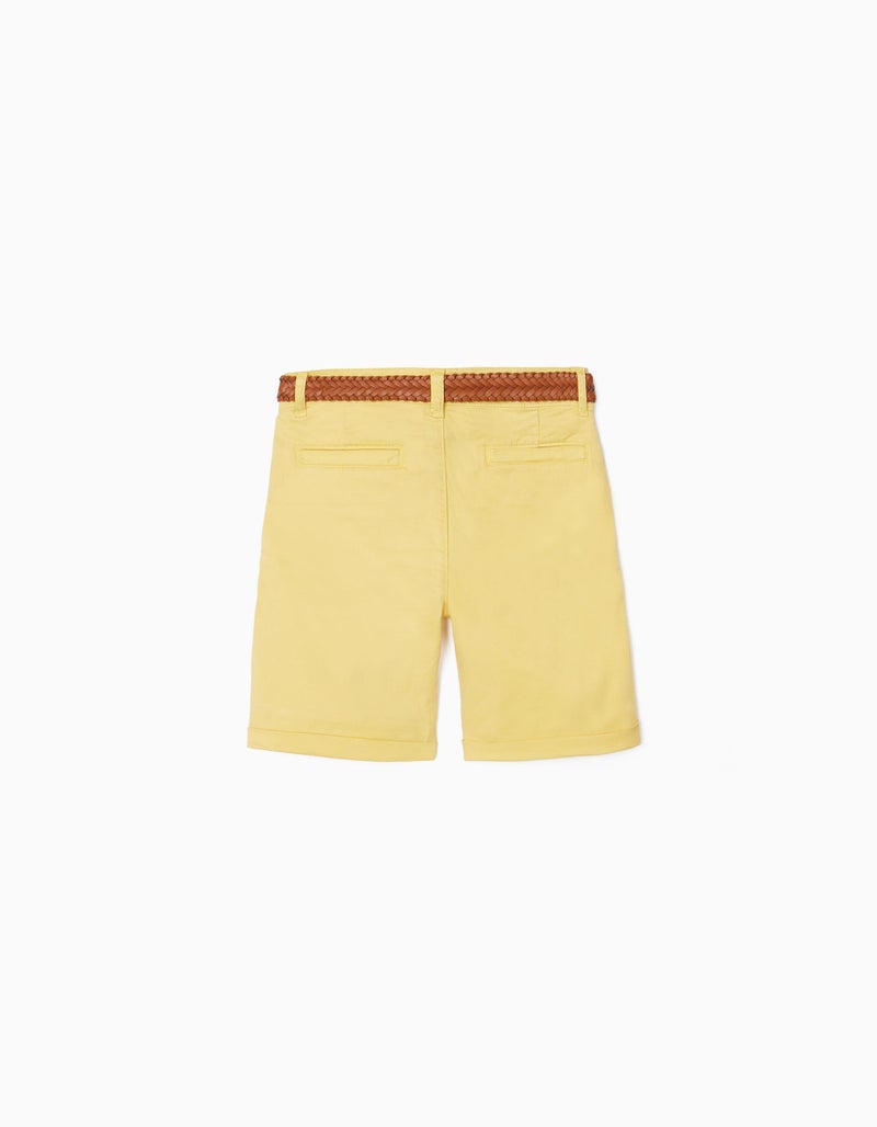 Chino Shorts with Belt for Boys, Yellow