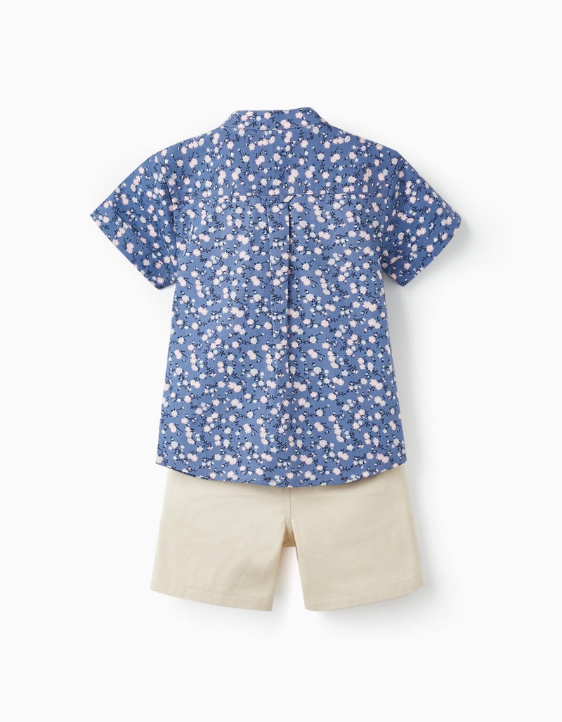 Short Sleeve Shirt + Midi Shorts for Boys, Purple/Beige