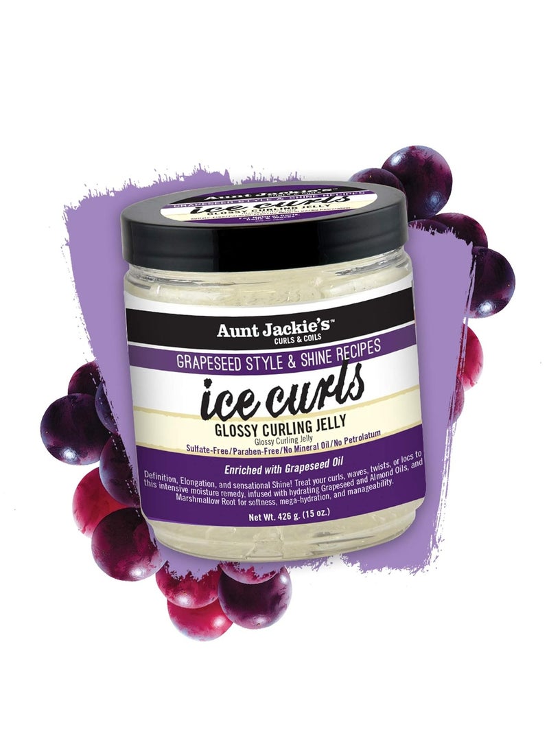 Aunt Jackie's Grapeseed Style and Shine Recipes Ice Curls Glossy Curling Jelly, Hydrates, Softens, Makes Waves, Curls and Coils Easier to Style, 18 oz 511g