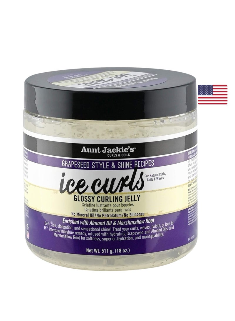 Aunt Jackie's Grapeseed Style and Shine Recipes Ice Curls Glossy Curling Jelly, Hydrates, Softens, Makes Waves, Curls and Coils Easier to Style, 18 oz 511g