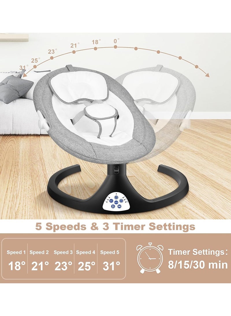 Portable Electric Bluetooth Infants Baby Swing With Music, 3 Timer Settings, Tray, Remote Control And Mosquito Net - Grey