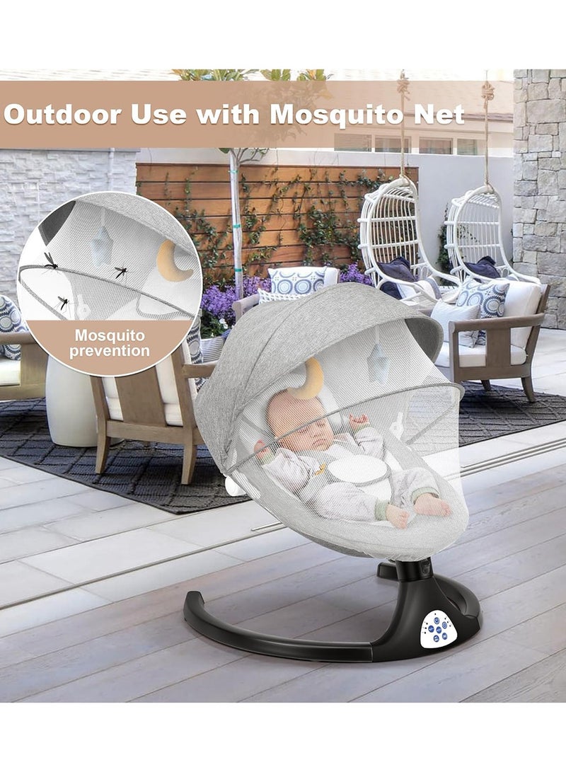 Portable Electric Bluetooth Infants Baby Swing With Music, 3 Timer Settings, Tray, Remote Control And Mosquito Net - Grey