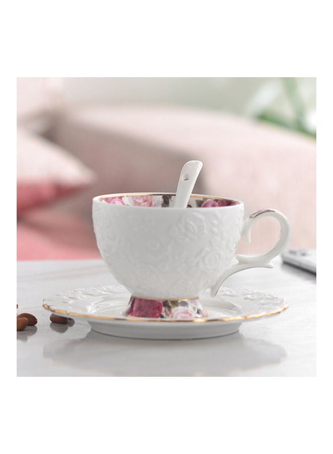 Coffee Cup And Saucer Set White/Pink/Grey