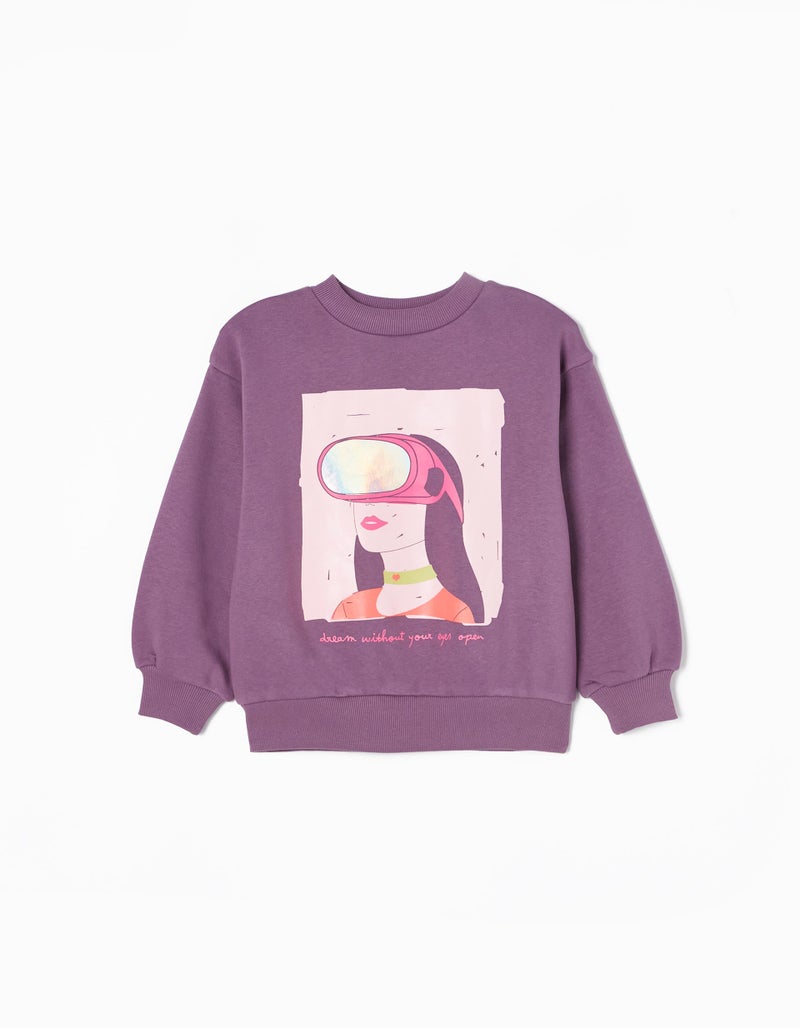 Brushed Cotton Sweatshirt for Girls 'Connected', Blue