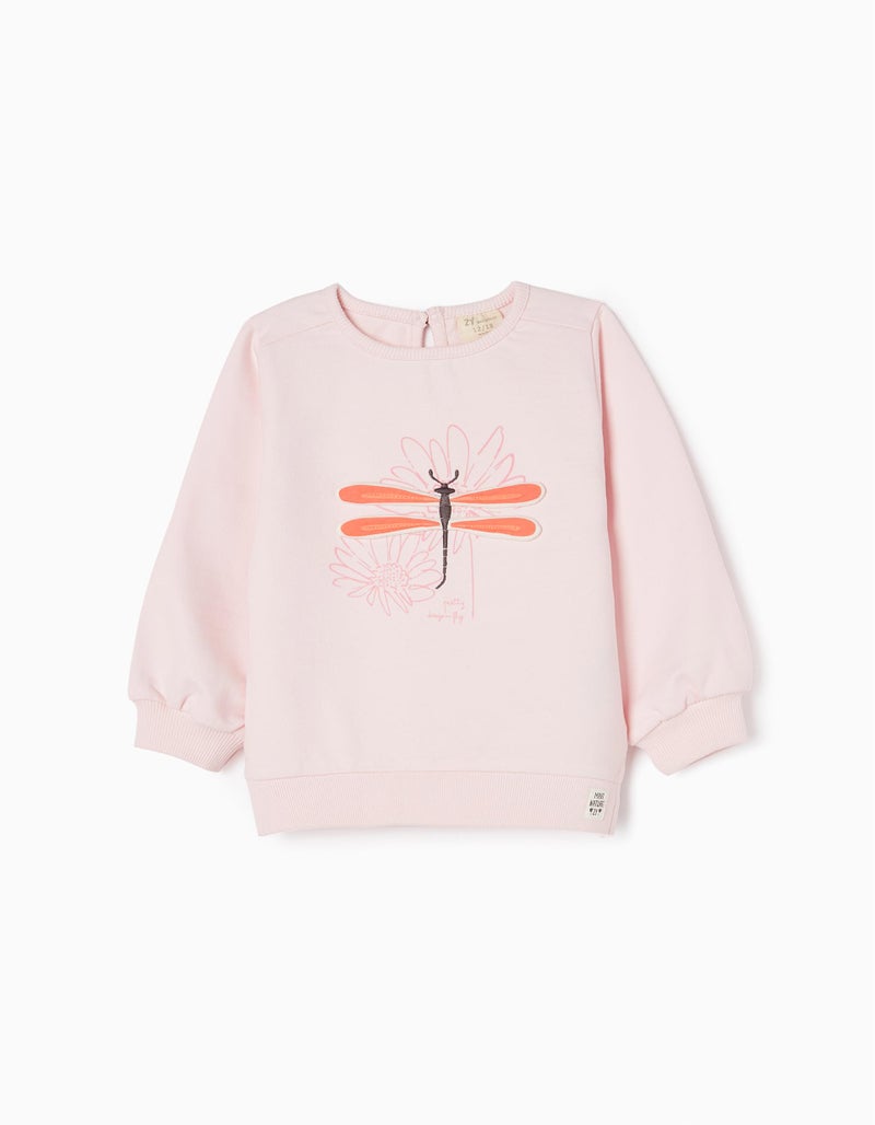 Cotton Sweatshirt for Baby Girls 'Dragonfly', Pink