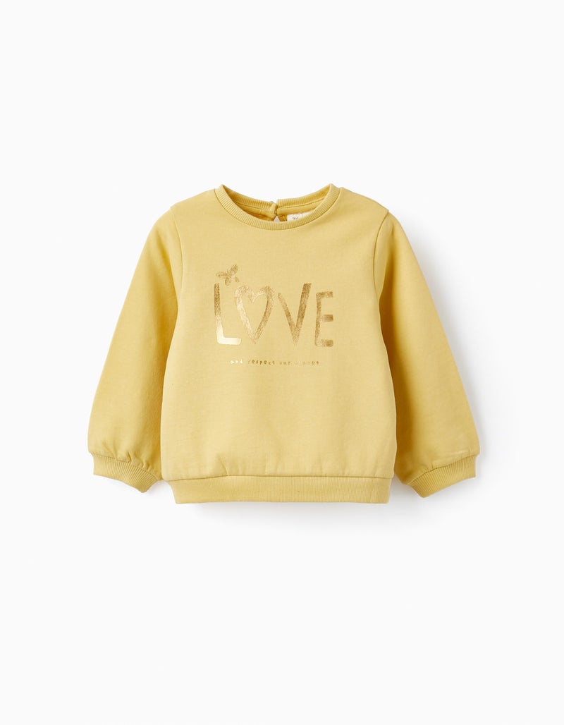 Cotton Sweatshirt for Baby Girl 'Love', Yellow