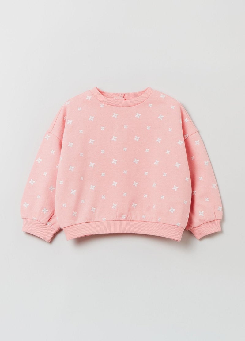 Ovs Housebrand Cotton Sweatshirt With Small Flowers Embroidery