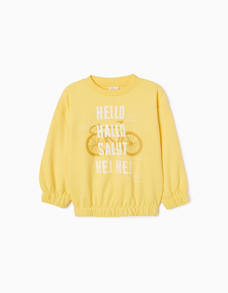 cotton Sweatshirt for Girls 'Hello', Yellow