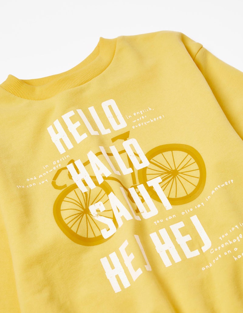 cotton Sweatshirt for Girls 'Hello', Yellow