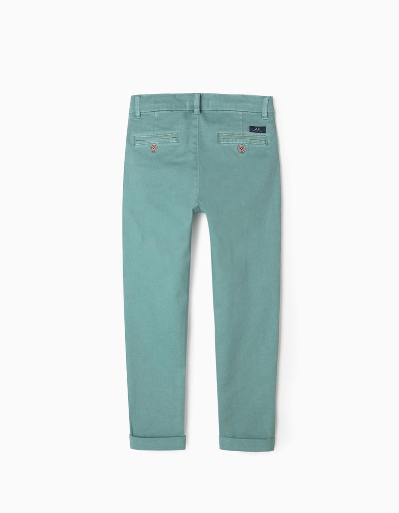 Twill Chino Trousers for Boys 'Skinny Fit', Aqua Green