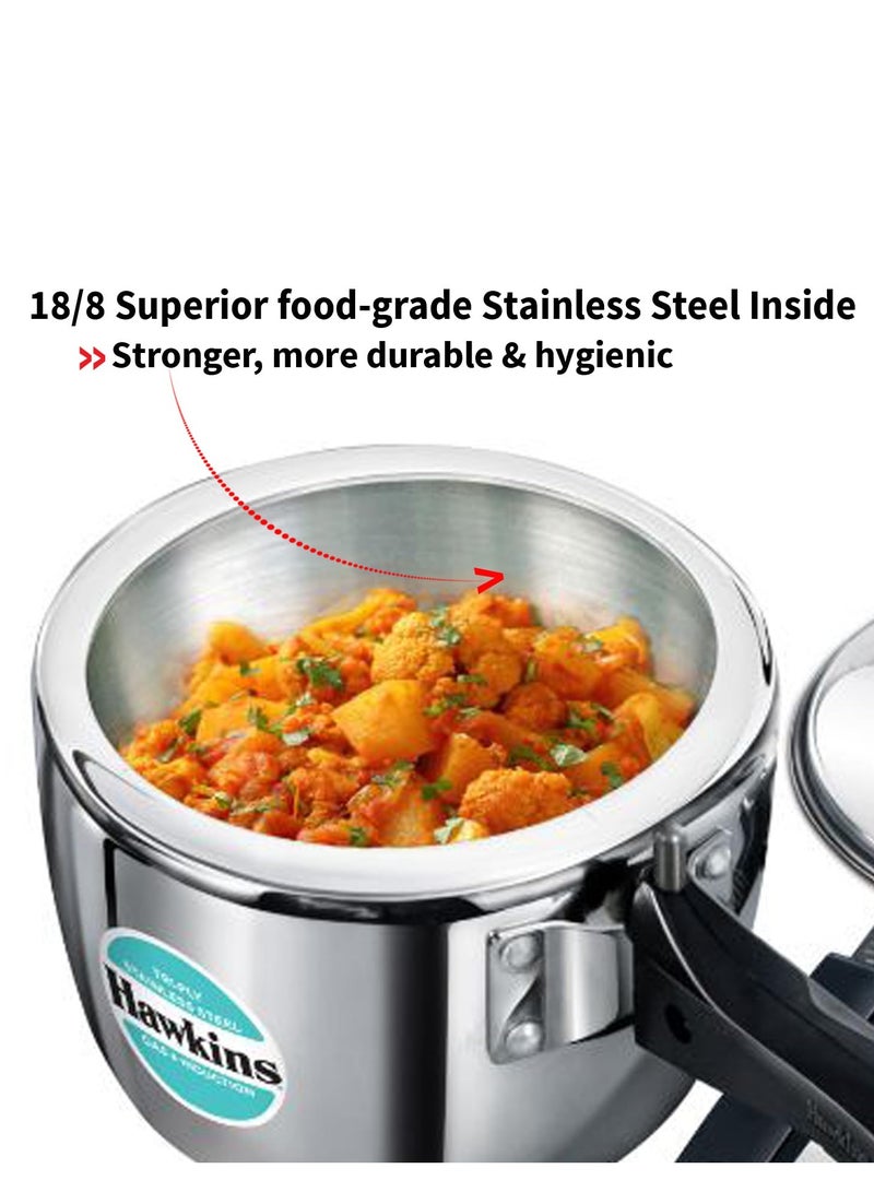 Hawkins 2.5 Litre Triply Stainless Steel Pressure Cooker, Inner Lid Cooker, Silver (HSST25)
