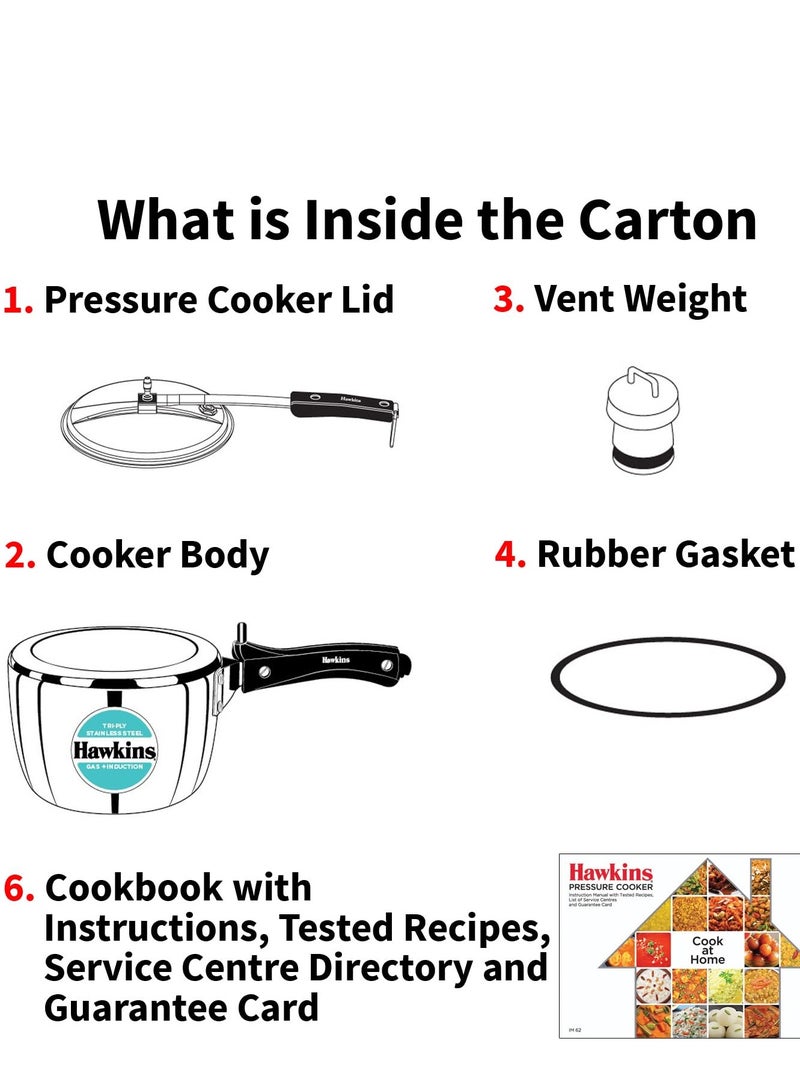Hawkins 2.5 Litre Triply Stainless Steel Pressure Cooker, Inner Lid Cooker, Silver (HSST25)