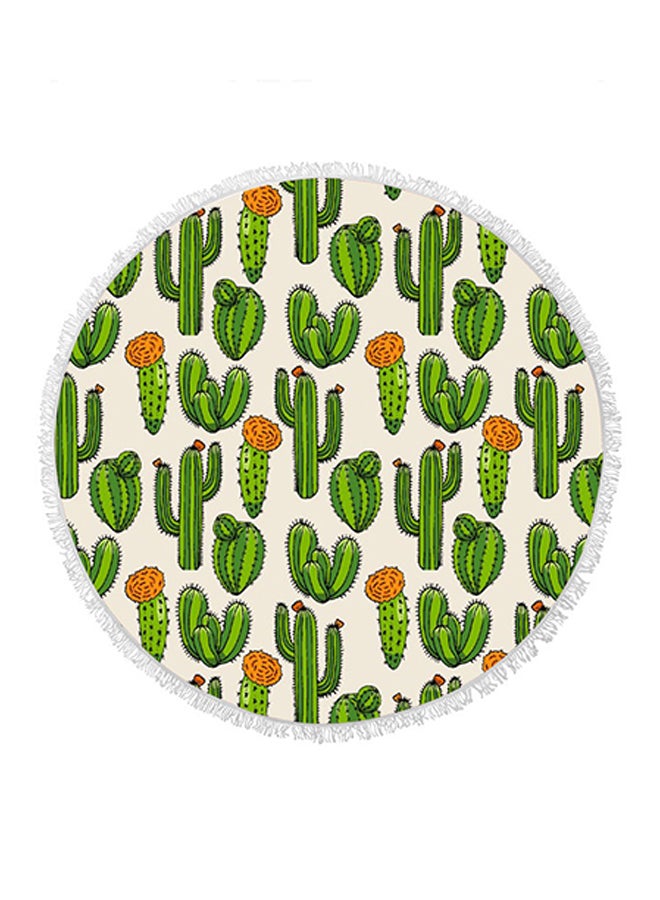 Cactus Round Fringed Towel Green/Orange 150 × 150cm