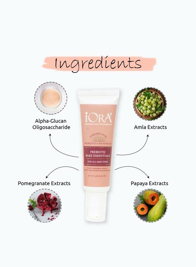 iORA Prebiotic Bare Essentials for Initimate Care for intimate areas | Pomegranate, Amla & Papaya Extracts & Essential Oils | Reducing Pigmentation, Sweat Absorbant ,Prevents Chafing | For Men & Women