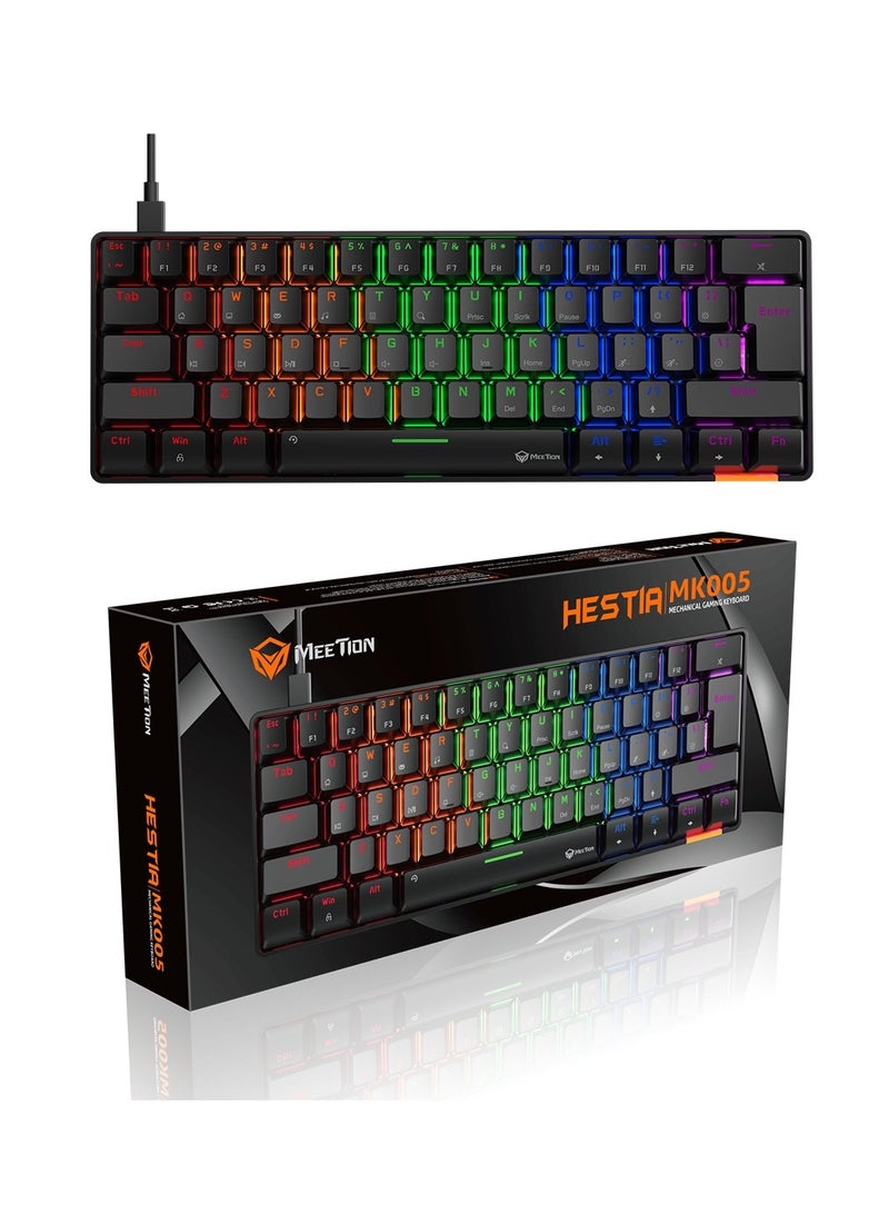 MT-MK005 60% Gaming Keyboard 12 Multimedia Shortcuts Keys With True Mechanical Fixed Shaft LED Backlight Brightness Adjustable Wired Anti-Ghosting Mechanical Keyboard For Windows And Mac Black