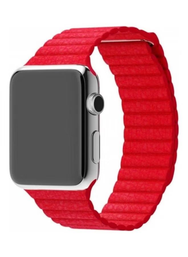 Apple Watch Band 38mm/40mm/41mm Leather Loop Watch Strap Compatible with iWatch Series 8/7/SE/6/5/4/3/2/1 Red