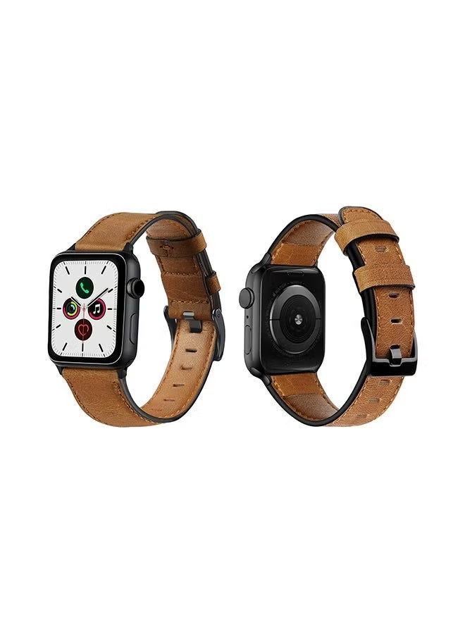 Leather Replacement Band For apple Watch Series 5/4/3/2/1 Yellowish Brown