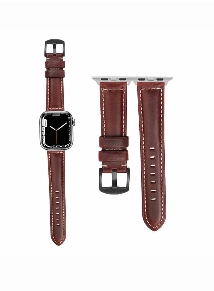 Retro Wax Genuine Leather Replacement Band For Apple Watch 45/44/42mm Series 7/6/5/4/SE