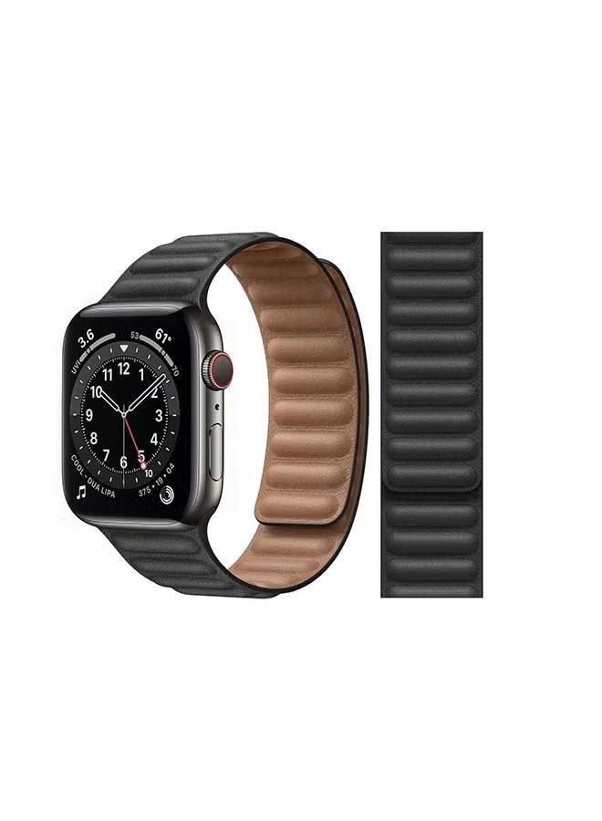 Link Leather Replacement Band For apple watch Series 6/SE/5/4/3/2/1 Black