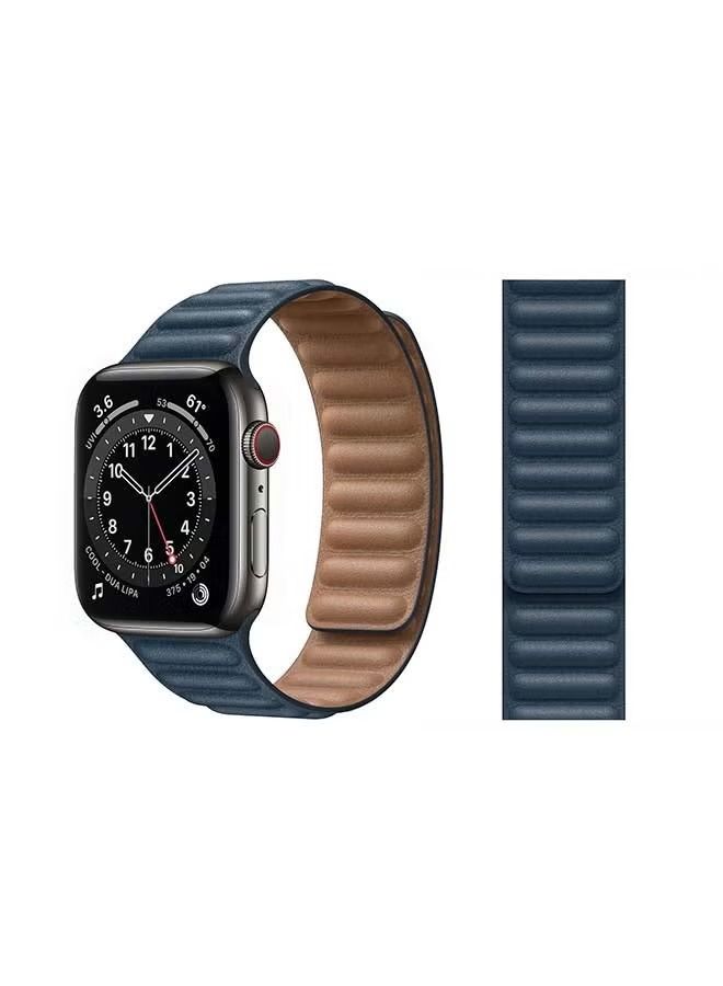 Link Leather Replacement Band For apple watch series 6/SE/5/4/3/2/1 Baltic Blue