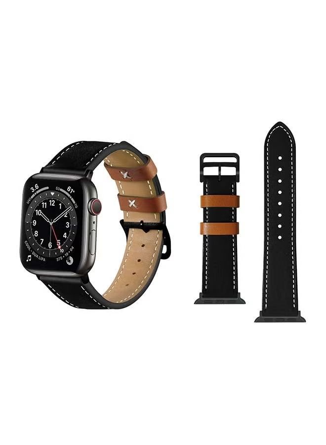 Genuine Leather Replacement Band For apple watch series 6/SE/5/4/3/2/1 Black