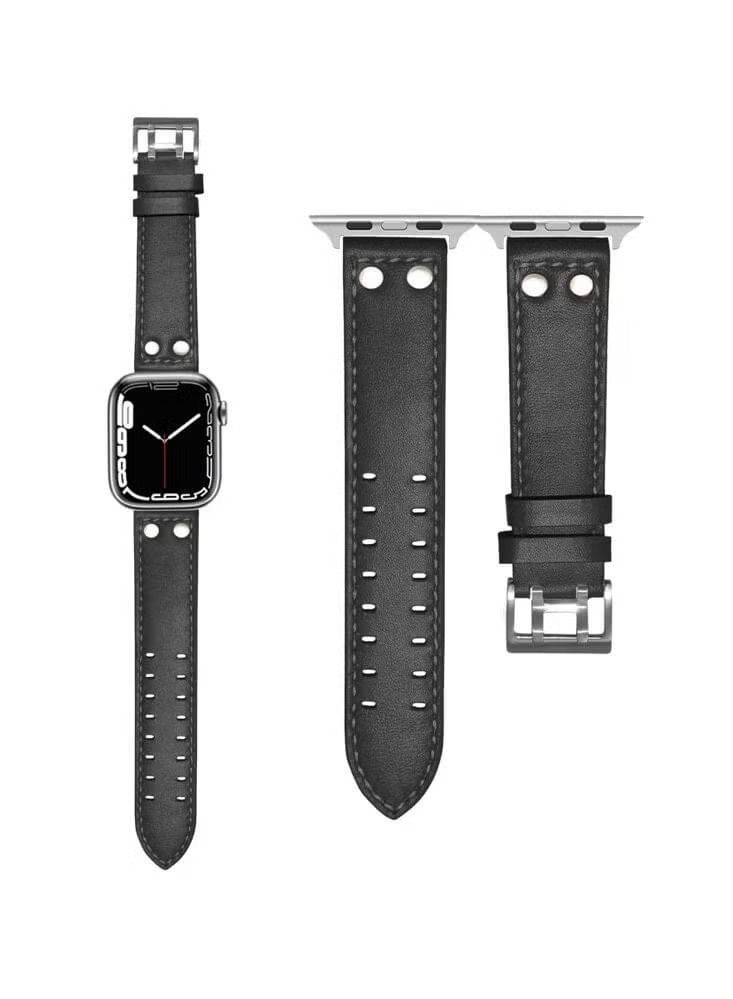 Double Buckle Genuine Leather Replacement Band For Apple Watch 41/40/38mm Series 7/6/SE/5/4/3