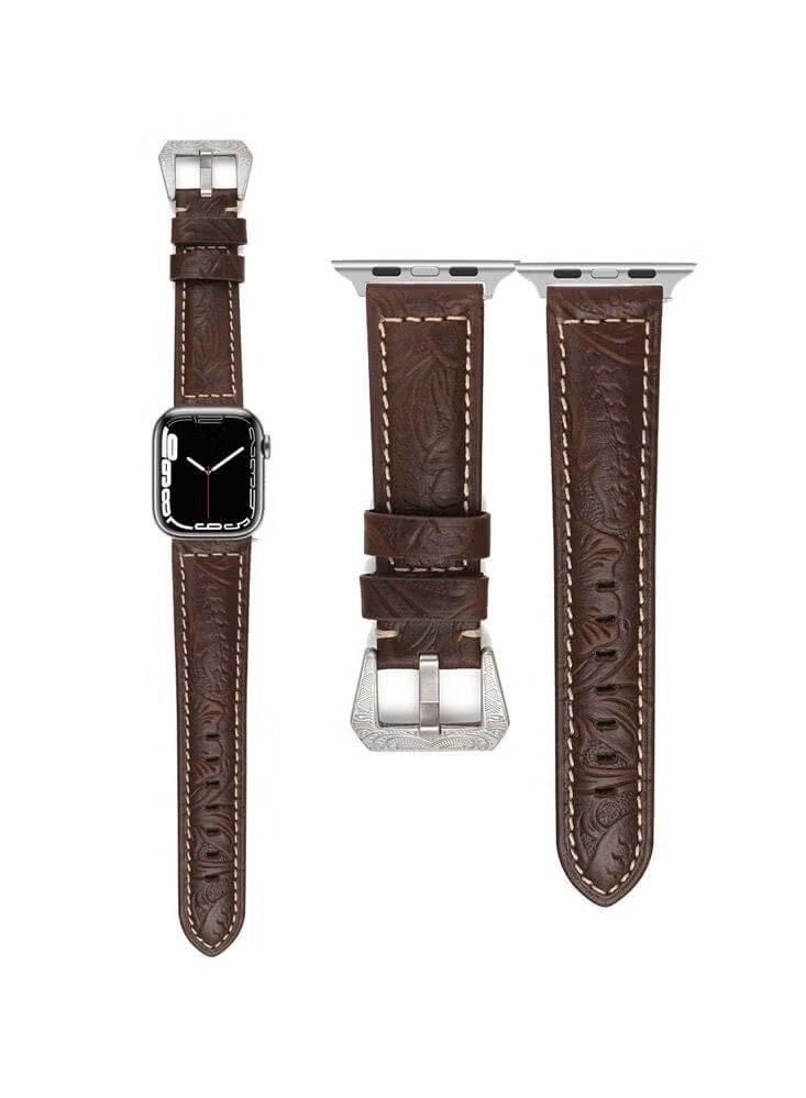 Engraved Tattoo Genuine Leather Replacement Band For Apple Watch 41/40/38mm Series 7/6/5/4/SE