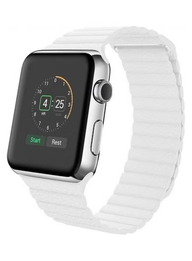 Apple Watch Band 42mm/44mm/45mm Leather Loop Watch Strap Compatible with iWatch Series Ultra/8/7/SE/6/5/4/3/2/1 White