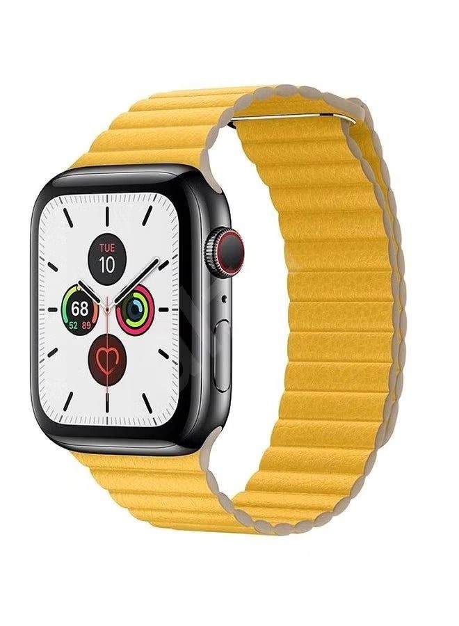 Apple Watch Band 42mm/44mm/45mm Leather Loop Watch Strap Compatible with iWatch Series Ultra/8/7/SE/6/5/4/3/2/1 Yellow