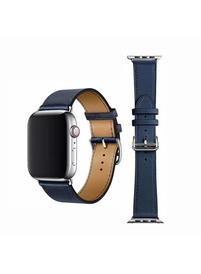 Supreme Genuine Leather Replacement Band for Apple Watch Series 6/SE/5/4/3/2/1 40/38mm Blue