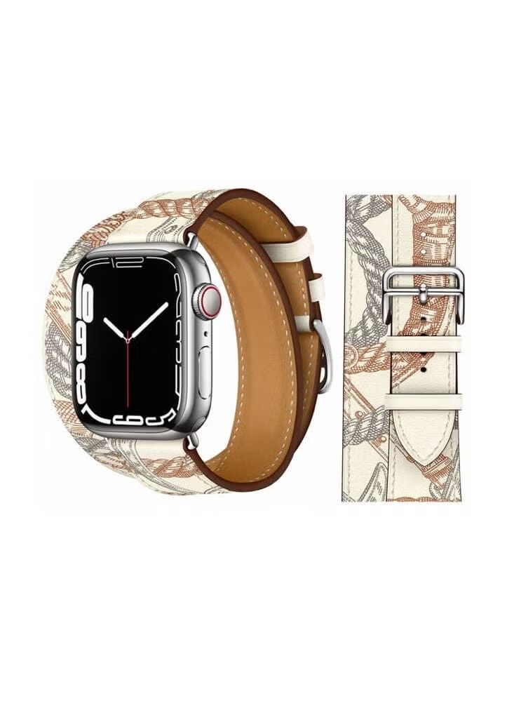 Double Tour Leather Replacement Band For Apple Watch 41/40/38mm Series 7/6/5/4/SE