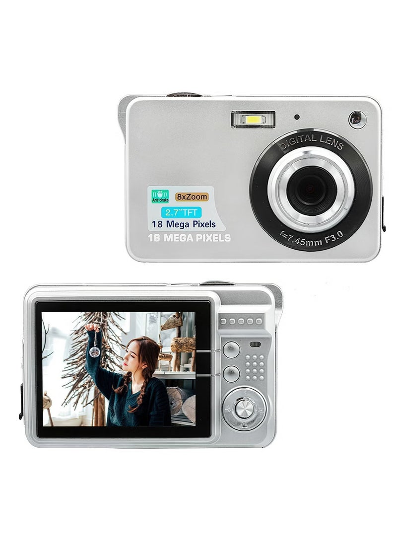 2.7 Inch Tft 18Mp 8X Zoom Digital Camera Mini Anti-Shake Full HD Digital Video Camera(Silver)