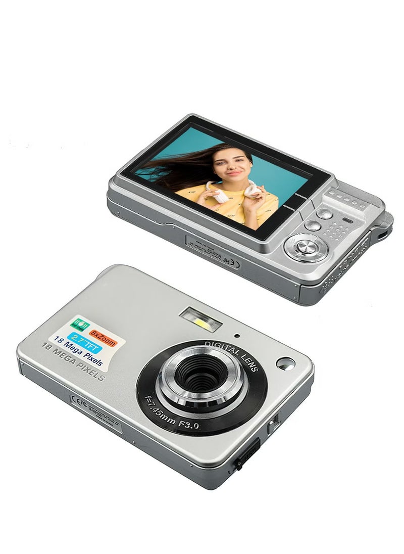 2.7 Inch Tft 18Mp 8X Zoom Digital Camera Mini Anti-Shake Full HD Digital Video Camera(Silver)