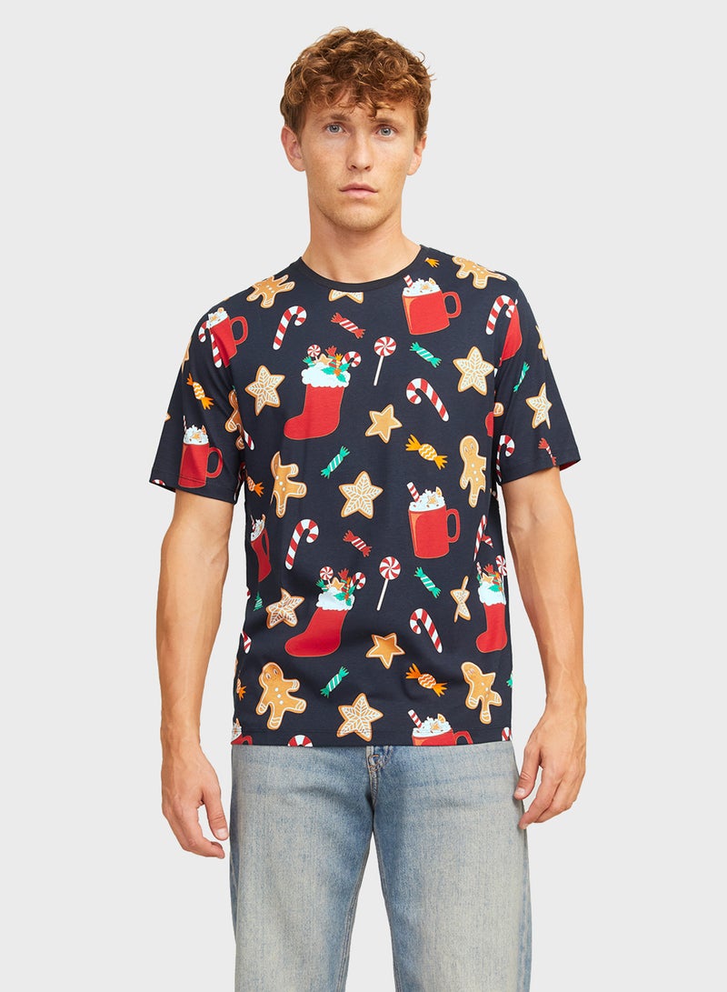 Christmas All Over Printed Crew Neck T-Shirt