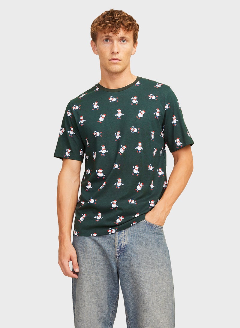 Christmas All Over Printed Crew Neck T-Shirt