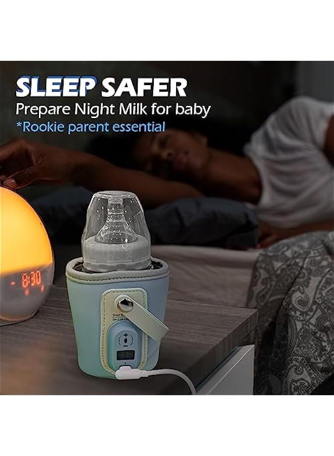 Portable Bottle Warmer for Travel - 40-50℃ Wide Bottle - Mini Baby Bottle Heater for Breastmilk Powder Milk Water, Fast Night Feeding Milk Warmer for Newborn, Blue, 6 Gears for 40/42/44/46/48/50℃