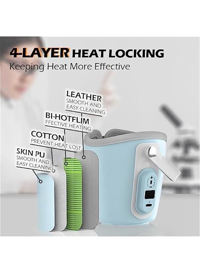 Portable Bottle Warmer for Travel - 40-50℃ Wide Bottle - Mini Baby Bottle Heater for Breastmilk Powder Milk Water, Fast Night Feeding Milk Warmer for Newborn, Blue, 6 Gears for 40/42/44/46/48/50℃