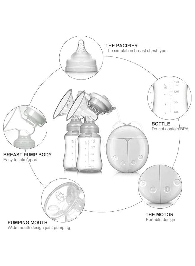 Automatic Breast Pump - Double Electric Breast Pump - Portable Breastpump 3 Modes, 9 Levels，White