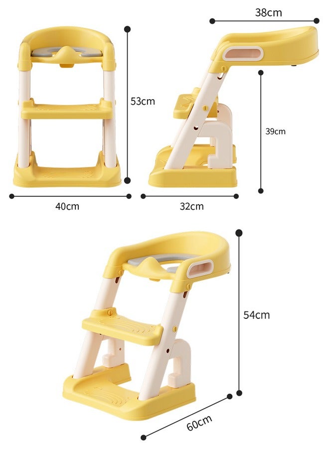 Children Auxiliary Toilet Ladder with Safety Handle Non-slip Pad Foldable Height Adjustable Toilet Training Table and Chair Suitable for Children Toddler Boys Girls