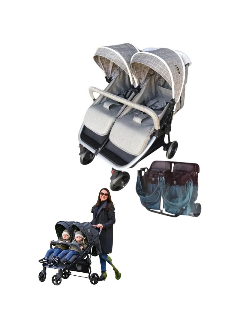 Twin Stroller Side by side For Suitable From Birth To 15Kg each baby's P798 Grey