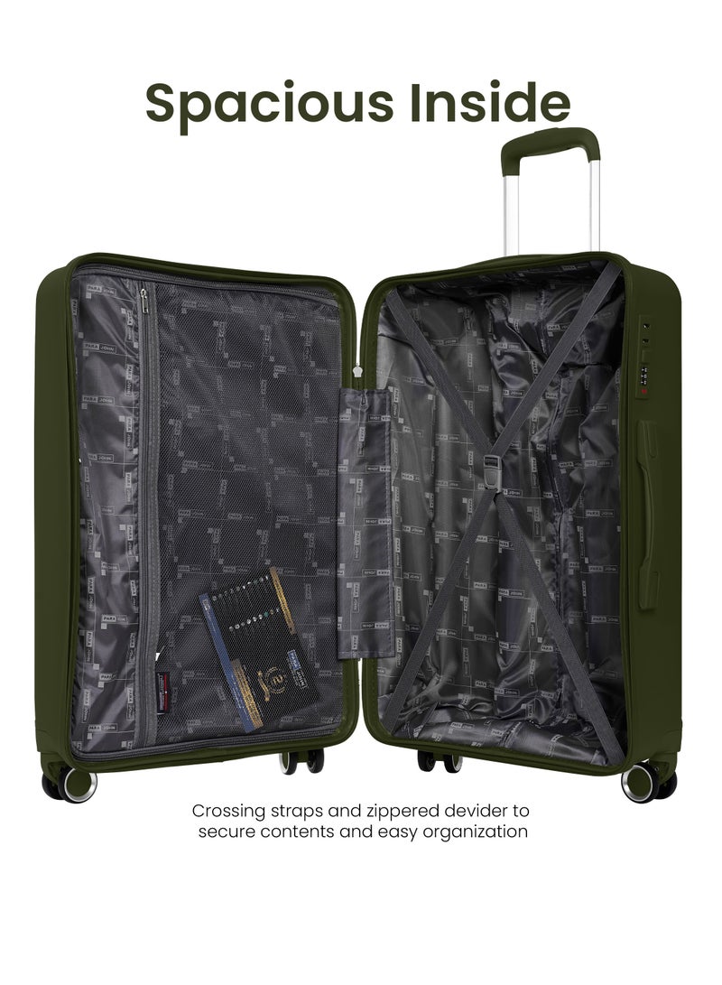 3-Piece Hard Side Poly Propylene Spinner Luggage Trolley Set 20/24/28 Inch Olive