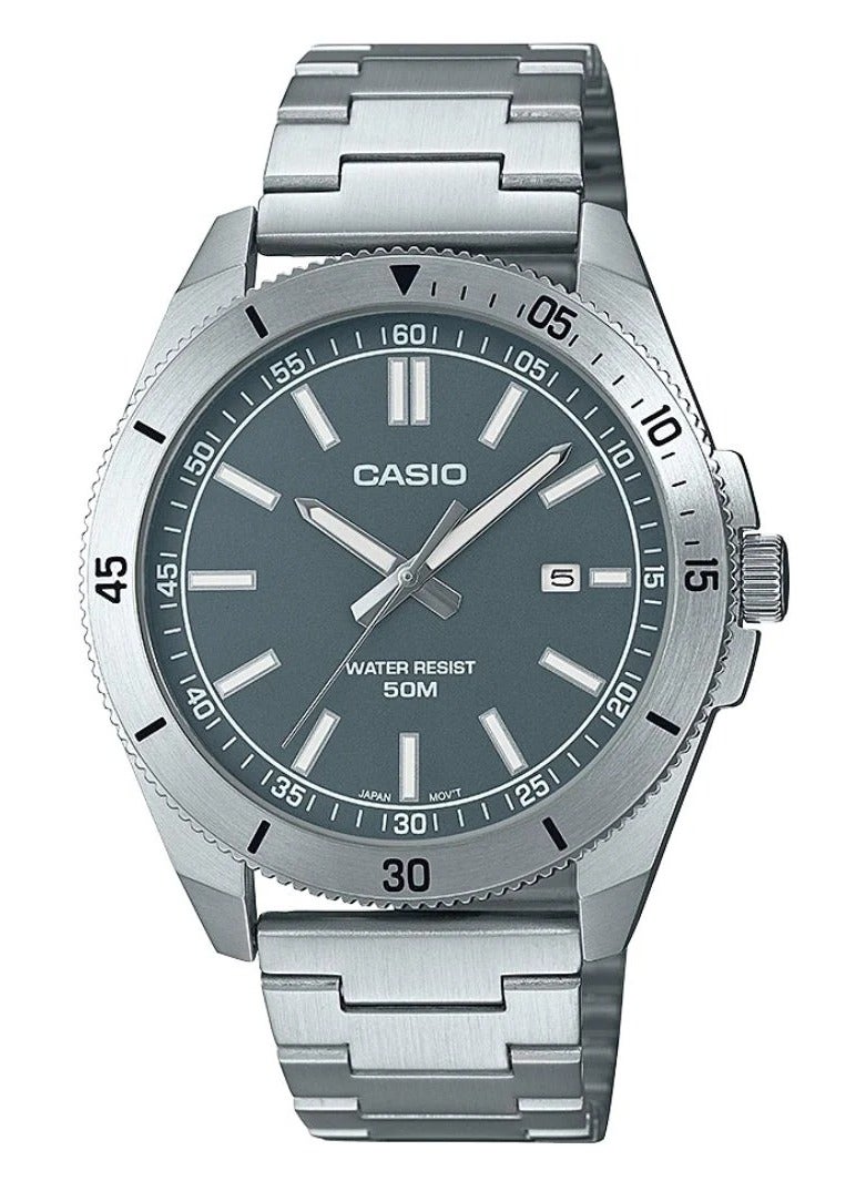 Casio Men's Watch - MTP-B155D-3EVDF Green Dial, Silver Band