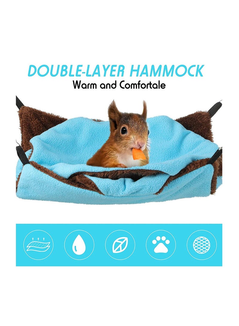 Cat Bed Small Pet Cage Hammock Triple-Layer Pet Hammock Fleece Cage Hanging Bed House Sugar Glider Hammock Bed for Chinchilla Parrot G uinea-P IG Ferret Squirrel Hamster Rat Blue