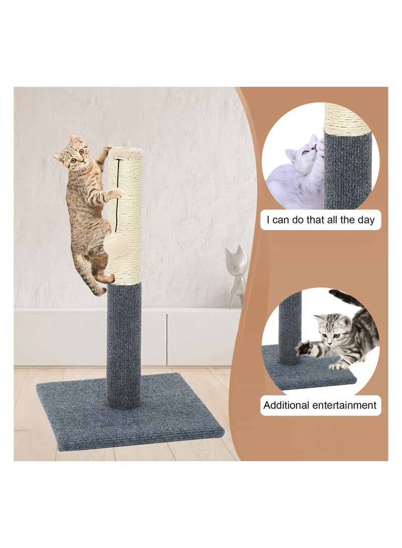 Cat Scratching Post Made of Sisal Rope with Hanging Toy Suitable for Small and Large Cats and Suitable for Protecting Furniture from Scratching by Gluckluz Grey