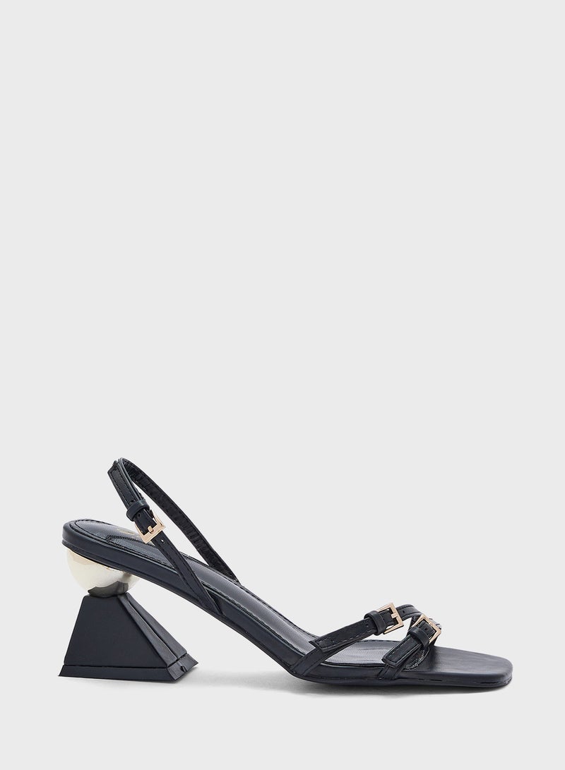 Interest Heel Back Strap Heel Sandal