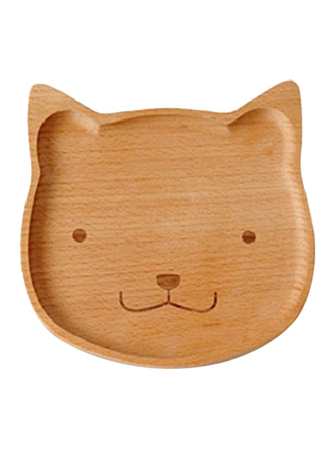 Kitten Shaped Wooden Dessert Plate Brown