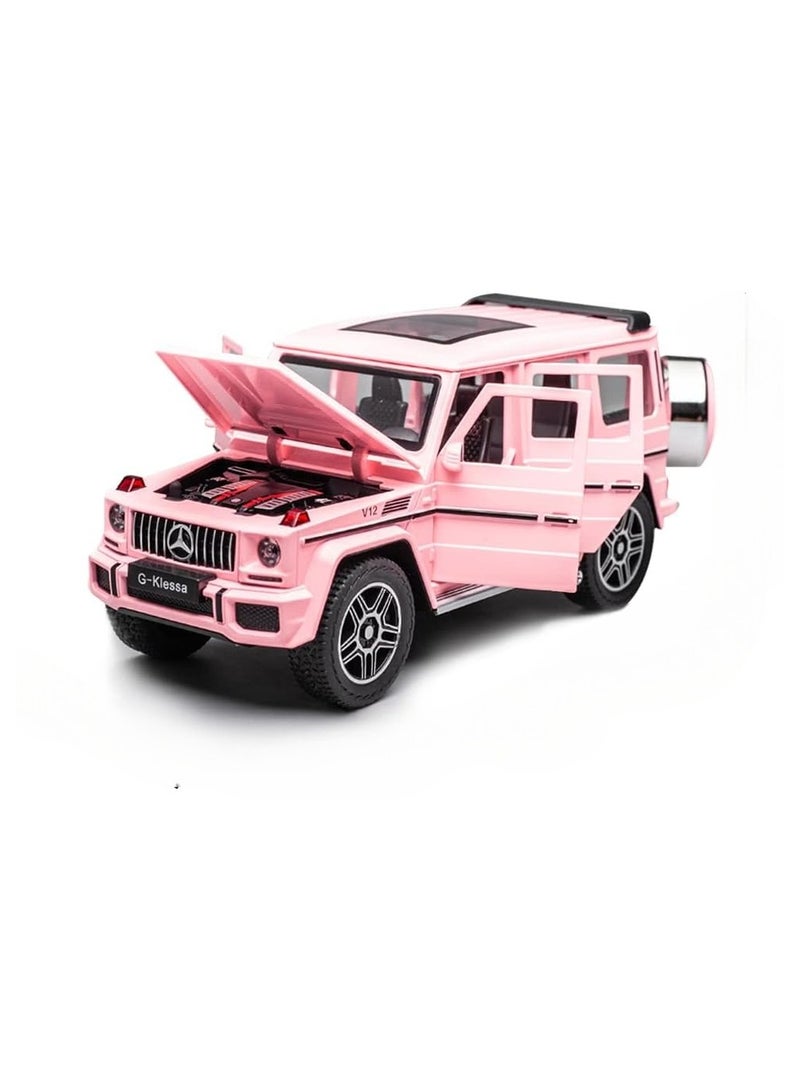 1/24  Model Car, Zinc Alloy Pull Back Toy car with Sound and Light for Kids Boy Girl Gift (Pink)